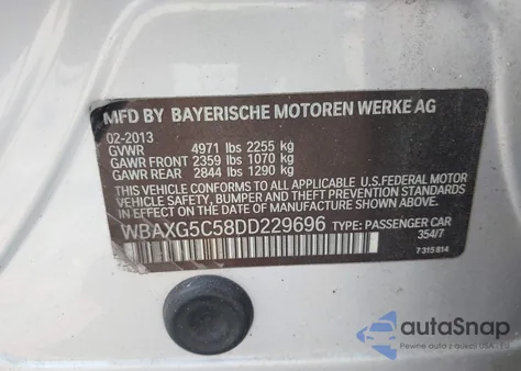 2013 BMW 528I из США, поврежденный, VIN WBAXG5C58DD229696